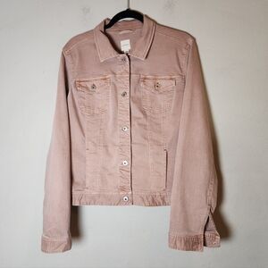 J. Jill Pink Mauve Button Front Jean Denim Jacket Women's Size Large Tall LT